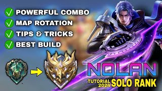 NOLAN Solo Rank Tutorial amp Guide 2024 English Combo Skills Best Build Tips amp Tricks  MLBB [upl. by Ennovyhs]