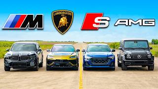 BMW XM v Lambo Urus v AMG G63 v Audi SQ8 DRAG RACE [upl. by Bridgette]