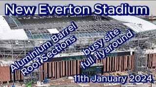 New Everton Stadium FC Bramley Moore Dock 11th January  full fly around  barrel roof sections efc [upl. by Phira]