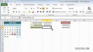 Función DIASLAB en Excel [upl. by Haveman]