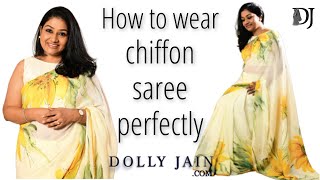 How to drape Chiffon Silk Saree Perfectly in Open Pallu Style  Dolly Jain Saree Draping [upl. by Arelus]