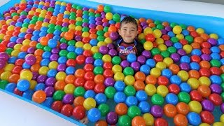 Giant Inflatable Kids Pool Full Of Balls Superhero Surprise Toys Hunt With Ckn Toys [upl. by Weide]