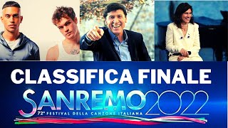 VINCITORE E CLASSIFICA FINALE SANREMO 2022 SORPRESE NELLE PRIME POSIZIONI [upl. by Branham]