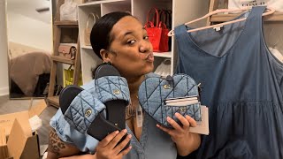 Coach Triple Quilted DENIM Unboxing  Heart bag Holly sandals amp Card case [upl. by Ahsemit]