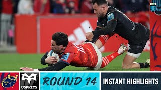 Munster v Ospreys  Instant Highlights  Round 14  URC 202223 [upl. by Notyalc166]