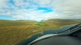 Pilot POV Landing at the Challenging Vagár Airport  4K Approach in Faroe Islands [upl. by Ardeahp]