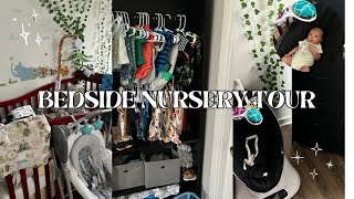 BEDSIDE NURSERYBEDROOM TOUR amp ORGANIZATION  newborn recommendationstips  first time mom [upl. by Cirtap]