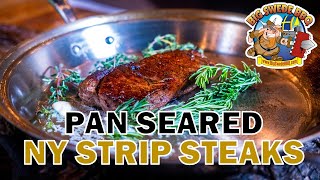 How to BEST pan sear NY Strip Steaks in your stainless skillet [upl. by Ahsined]