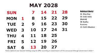 May Calendar 2028 [upl. by Fonville]