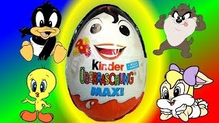 Maxi Kinder Surprise Eggs  Looney tunes baby Eggs unboxing my video Animation [upl. by Enileme782]