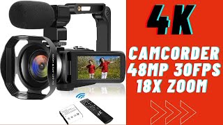 Video Camera 4K Camcorder Vlogging 48MP 30FPS 3quot Touch Screen 18X Digital Zoom REVIEW [upl. by Yesor331]