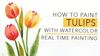 EASY watercolor tutorial Tulips [upl. by Rodney]