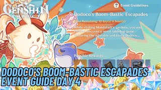 Dodocos BoomBastic Escapades Event Guide Day 4  Fish Blasting  Genshin Impact 50 [upl. by Hsatan825]