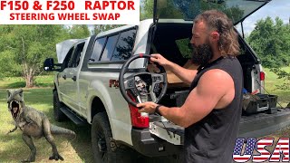 Ford Raptor steering Wheel install F250 amp F150  MY FAVORITE MOD [upl. by Vernice]