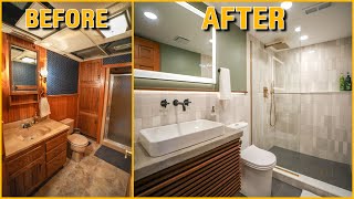 DIY Small Bathroom Remodel  Start to Finish Renovation and Design [upl. by Eillom414]