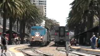 Amtrak P42DC 117 Leads Santa Fe Steam Locomotive 3751 out of San Diego 6108 [upl. by Talyah]