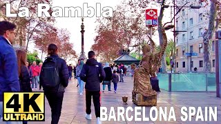 Barcelona Spain walking tour at La Ramblas  Street scene Dec 29 2022  4K [upl. by Luca]