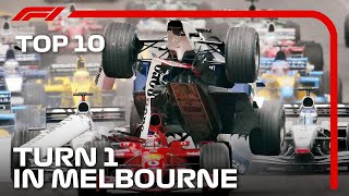 Top 10 Turn 1 Tangles in Melbourne  Australian Grand Prix [upl. by Neilla826]