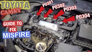 Toyota Camry Cylinder 1 to 4 MisFire fix it yourself P0301 P0203 P0303 P0304 DIY Guide [upl. by Kester]