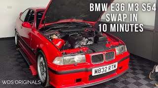 BMW E36 M3 S54 SWAP IN 10 MINUTES  UNSEEN BUILD FOOTAGE  WDS ORIGINALS  UK [upl. by Eatnoid]