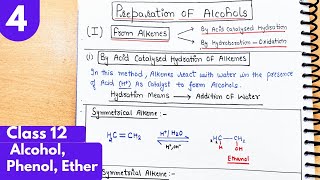 4 Acid catalysed hydration of Alkene preparation of Alcohol Class12 Organic chemistry neet jee [upl. by Aicre]