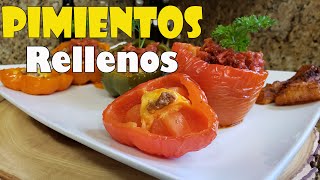 RECETA DE PIMIENTOS RELLENOS DE CARNE MOLIDA Y PLATANOS MADUROS FRITOSCOCINA DE PRIMERA EN CASA [upl. by Siuoleoj]