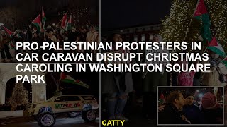 Palestinian Protesters Christmas Caroling are cut off in the automobile keravan at Washington Square [upl. by Brewster938]