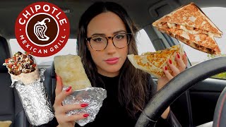 CHIPOTLE CAR MUKBANG 2022  BARBACOA BURRITO CHICKEN QUESADILLA CHIPS amp QUESO [upl. by Earla]