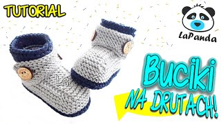 BUCIKI NA DRUTACH DLA NIEMOWLAKA 4 Jak zrobić  LaPanda  KNITTED BABY SHOES [upl. by Nagaek472]