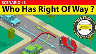 Which car has the right of way Understand Rightofway rule for TIntersections  DMV Permit Test [upl. by Hubert]