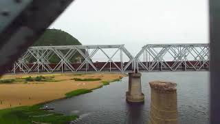 3 Trains on Krishna River Bridge at the same time  Goods vs Passenger Train  Indian Railways [upl. by Selbbep575]