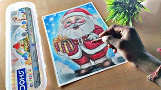 Santa Claus DrawingChristmas Drawing😍 part 2 DOMS Oil pistol colour review Outline tutorial [upl. by Yulma]