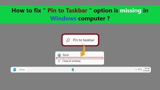 How to fix quot Pin to Taskbar quot option is missing in Windows computer [upl. by Rosene]