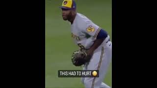 Lorenzo Cain gets hit in the nuts with a baseball [upl. by Knute]