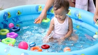 unboxing mainan anak bayi lucu  kolam renang bundar  baby swimming pool and kids [upl. by Rolfe]