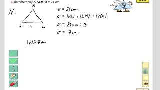 Výpočet délky strany rovnostranného trojúhelníku z obvodu Geom pro 5roč str 35 cv 4a [upl. by Deryl57]
