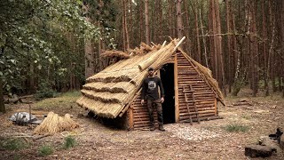 Thatch Roof House Full Bushcraft Shelter Build with Hand Tools  Saxon House [upl. by Derrek]