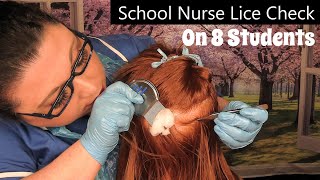 ASMR School Nurse Lice Check on 8 Students but 2 infested Lice Treatment Lice Removal Medical RP [upl. by Yuu]