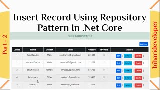 CRUD Operation Insert Record Using Repository Pattern in Aspnet Core PartII  biharideveloper [upl. by Cowie]