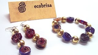 Como hacer pulsera y pendientes de papel  Ideas para vender o regalar Reciclaje Ecobrisa [upl. by Euqinahc]