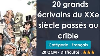 20 grands écrivains du XXe siècle passés au crible  20 QCM  Difficulté  ⭐⭐⭐ [upl. by Elyssa116]