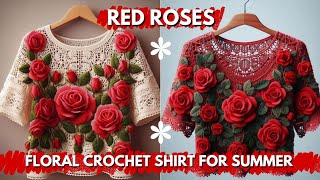 Look Stylish with 3D Floral Pattern Crochet Collection  crochet crochetdesign 3d shirt dress [upl. by Anairam863]