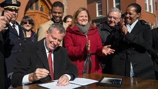 Mayor de Blasio Signs Intros 486A and 487A [upl. by Philipp]