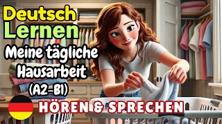 Meine tägliche Hausarbeit A2B1  Deutsch Lernen  Hören amp Sprechen  Geschichte amp Wortschatz [upl. by Ynaiffit]