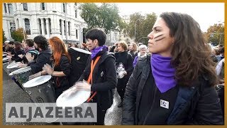 🇪🇸3000 women march against genderbased violence in Madrid l Al Jazeera English [upl. by Ibbed]