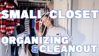 decluttering my super small closet organizing amp cleanout 🎀🤍 [upl. by Zonda897]