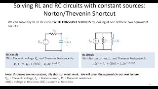 Lecture 13 First Order Circuits RL and RC Circuits with Constant Sources [upl. by Llennahs]