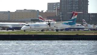 Luxair Dash 8 Departure from London City LXLGM [upl. by Flatto]