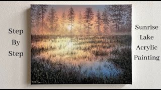 Lake Sunrise Reflection STEP By STEP Acrylic Painting [upl. by Nosreve69]