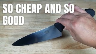 BEST BUDGET CHEF KNIFE VICTORINOX FIBROX 8quot KNIFE REVIEW [upl. by Ares]